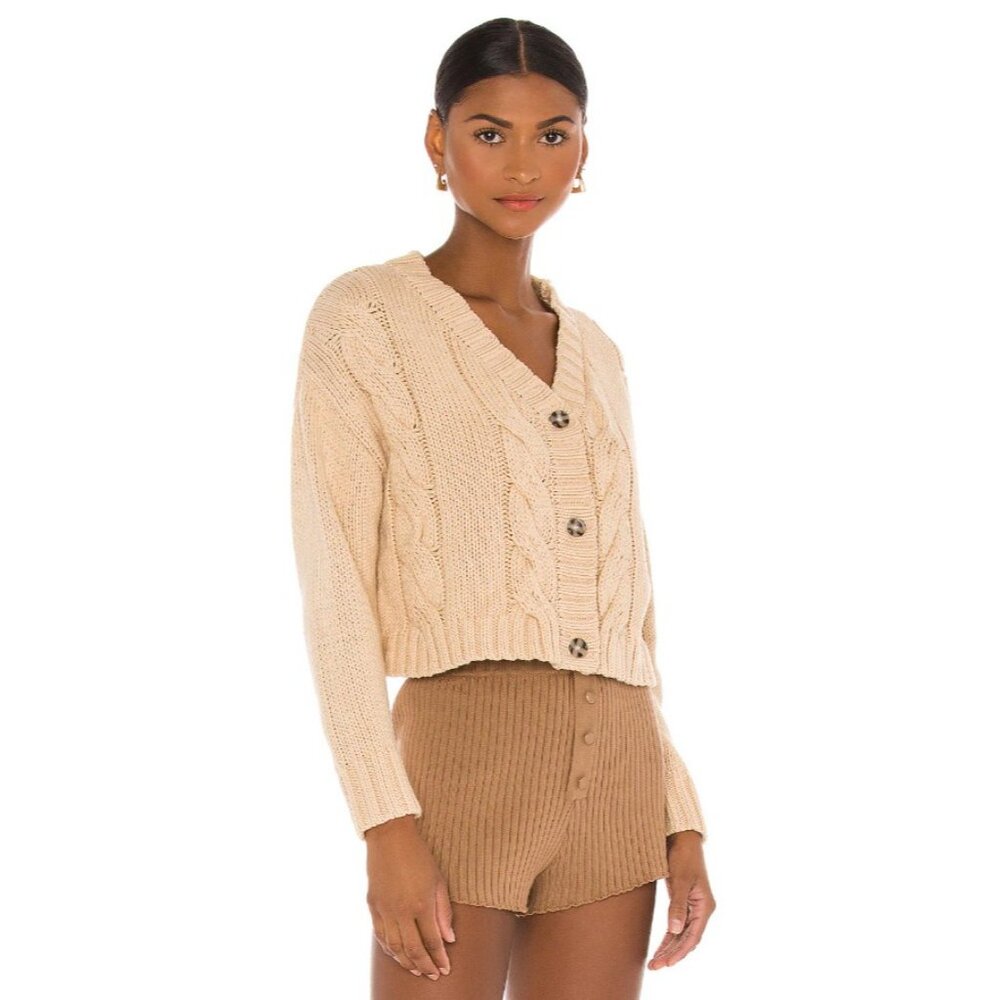 Callahan X Revolve Cardigan Button Front Long Sleeve Cable‎ Knit Nude Small